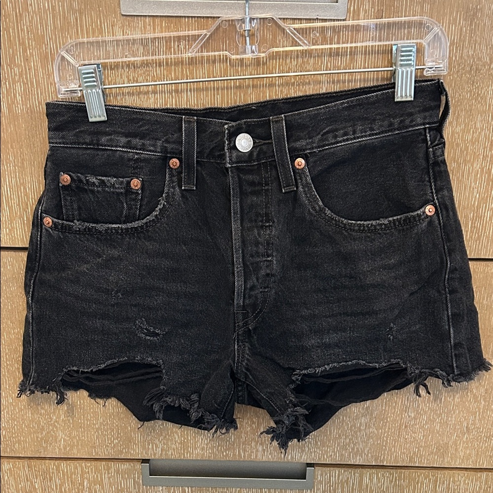 Levi's Black Frayed Jean Shorts